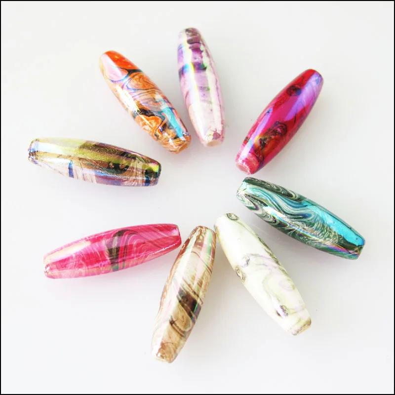 

New 40Pcs Mixed Plastic Acrylic Oval Rice Spacer Beads Charms 5.5x19mm