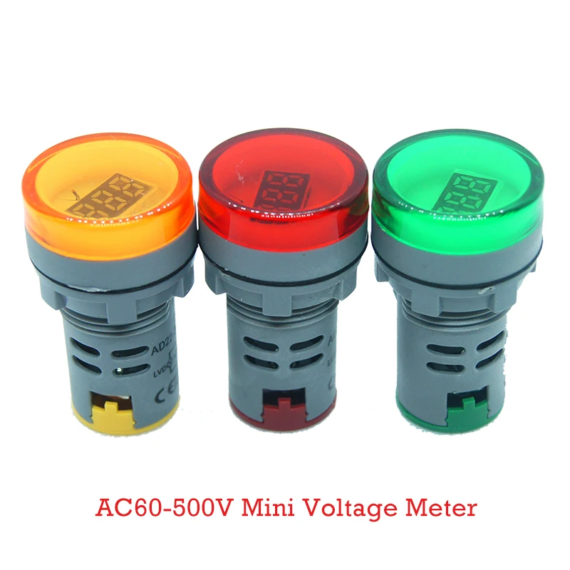 22 мм AD16 Тип AC60 500V мини Напряжение метр светодиодный цифровой Дисплей AC вольтметр