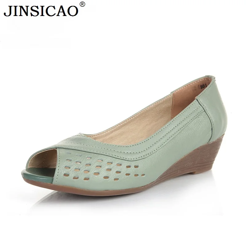

Plus Size 35~43 Newest Summer Fashion Shoes Women Genuine Leather Wedge Sandals Open Toe Women Shoes & Sandals