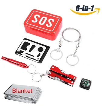 

Survival Outdoor Equipment Emergency Bag EDC Multi-tool Gadgets Tools 6 In I Self-help Survival Kit SOS for Camping Hiking