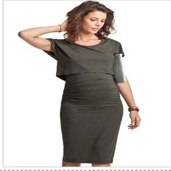 

Maternity Women Dress Summer Short Sleeve O-Neck Knee Length Dress New Mom Western Style High Elastic Bamboo Fiber Dresses