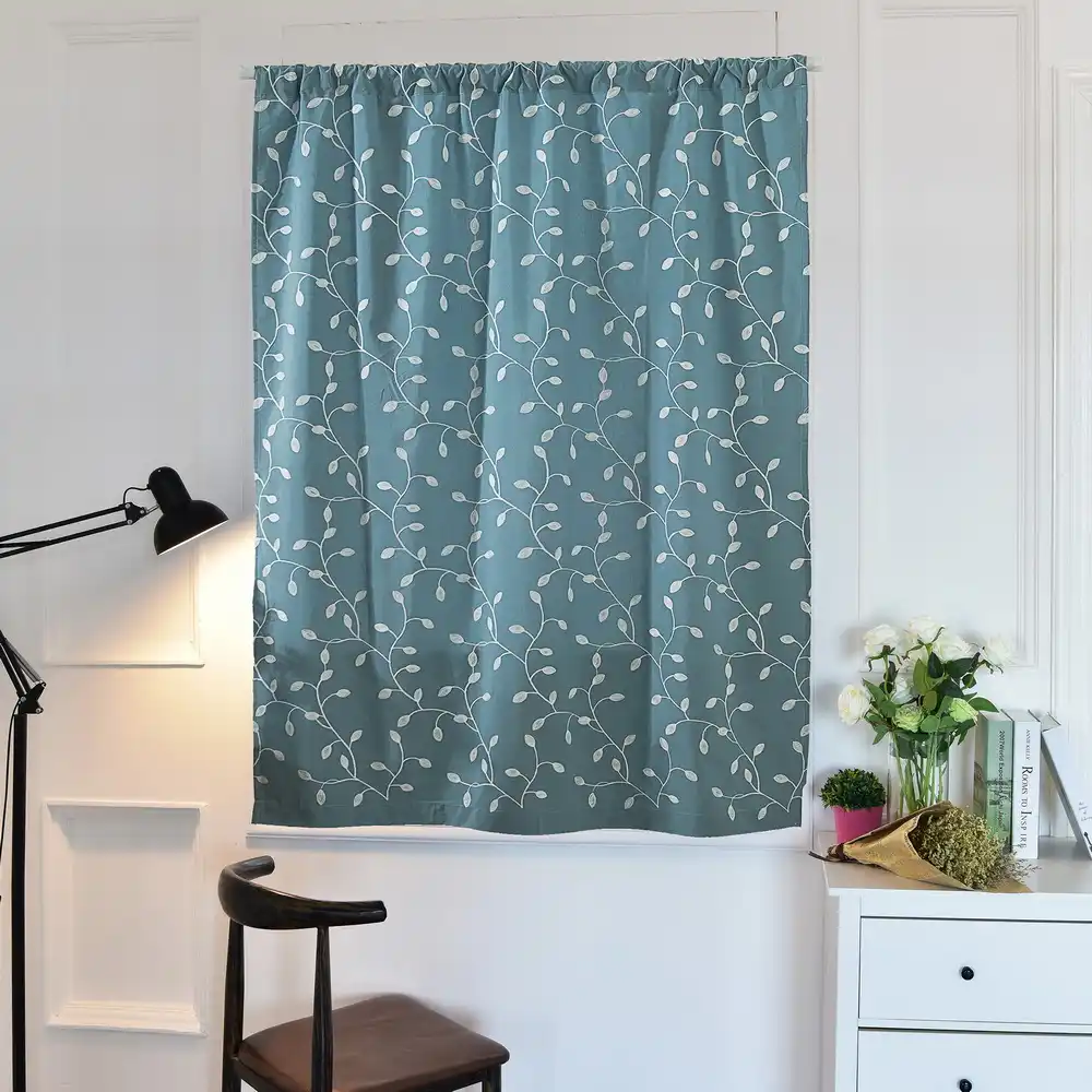 Roman Leaves Curtain Balloon Shade Floral Embroidery Tie Up