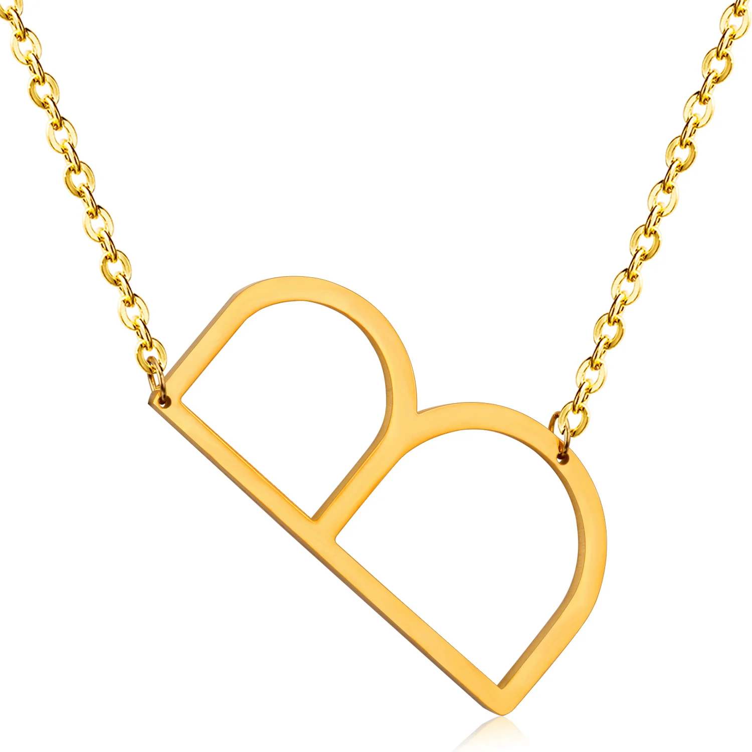 MoAndy Women Men Stainless Steel Initial Capital Letter B Pendant Necklace Gold