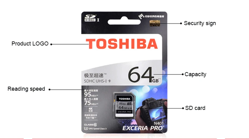 100% Оригинальные TOSHIBA sd-карта карты EXCERIA PRO 64 ГБ и 128 Гб 32 GB Class 10 UHS-I U3 SDHC SDXC sd-карта карты памяти 95 МБ/с. для видеокамеры