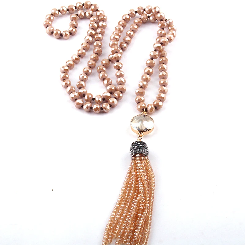 Модные богемные ювелирные украшения в этническом стиле длинное стеклянное завязанное хрустальное ожерелье с кисточками женское национальное ожерелье