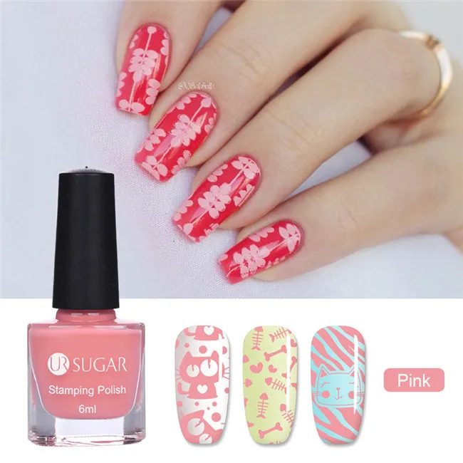 Pink Ur Sugar 6 мл стемпинг ногтей Покрытие красочный дизайн ногтей штамп Пластина Печать лака конфеты Colorss лак Лаковая печать DIY - Цвет: Pink