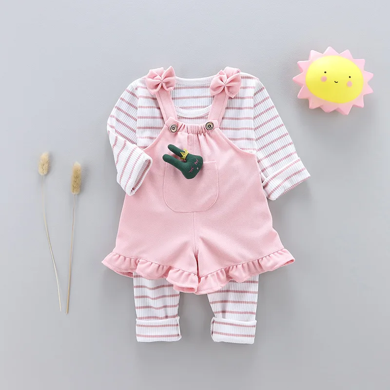 

Spring and Autumn Section Cotton Children's Casual Girls Bib Three-piece Suit Kids Clothes Girls Korean Clothes Fashion