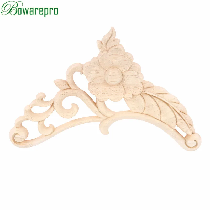 

bowarepro 18CM Applique Frame Flower Carving Natural Wood Applique For Furniture Cabinet Unpainted Mouldings Decal Decorative *1