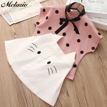 

Melario Girls Clothes New Summer Toddler Girl Sets Kid Clothes Dot Short Sleeve Top Cartoon Cat Skirt 2 Piece Set Girl Set Dress