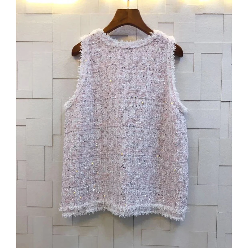 

2019 early autumn new women's vest high quality tweed woven tassel casual retro sleeveless vest