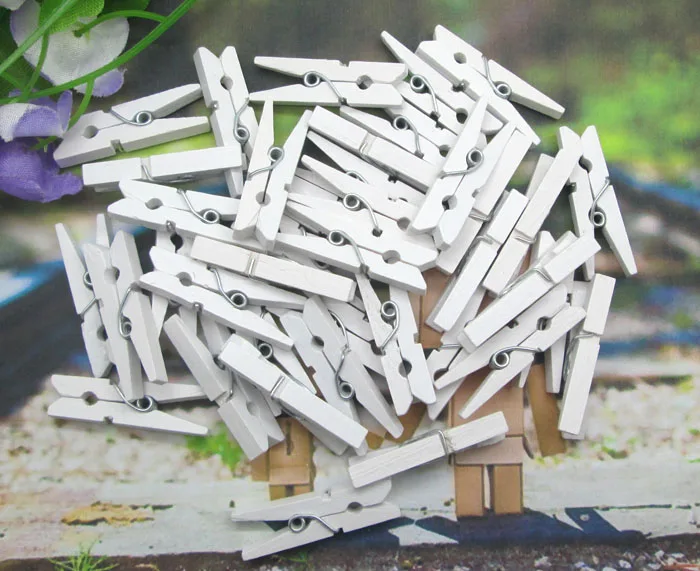 

50pcs 9x25mm White Mini Color Small Wooden Clips Decorations Paper Photo Spring Clips For Message Cards Household