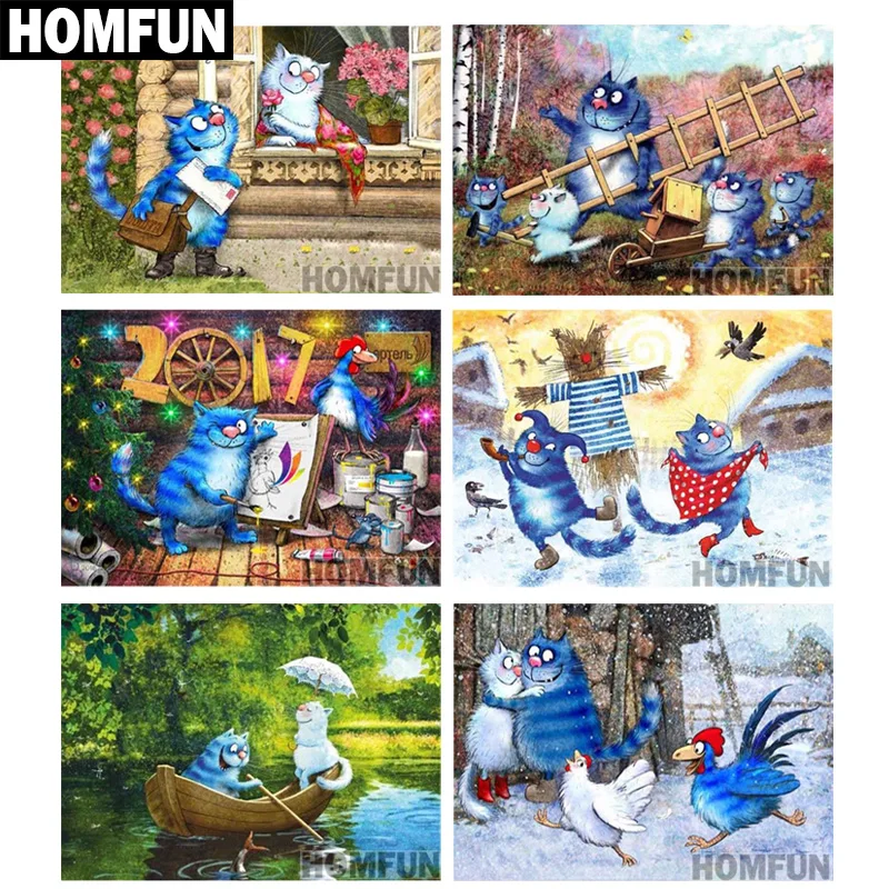 

HOMFUN Full Square/Round Drill 5D DIY Diamond Painting "cartoon blue cat" 3D Embroidery Cross Stitch 5D Home Decor Gift