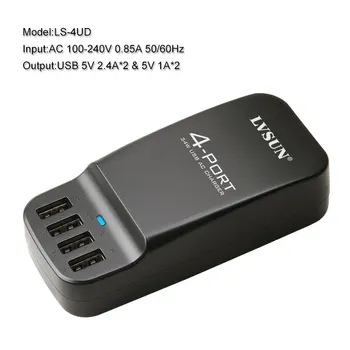 

4 Port USB 5V 2.4A Travel Charger For iPhone 7 6 Plus 5s 5c iPad Samsung Galaxy S6 Edge S4 XIAOMI HUAWEI MEIZU p8 AC Adapter