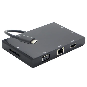 

5pcs/lot 8 in 1 Combo USB 3.1 Type C Hub with 4K HDMI Video HD SD Card Reader RJ45 Ethernet Audio Output Type C Charging Hub