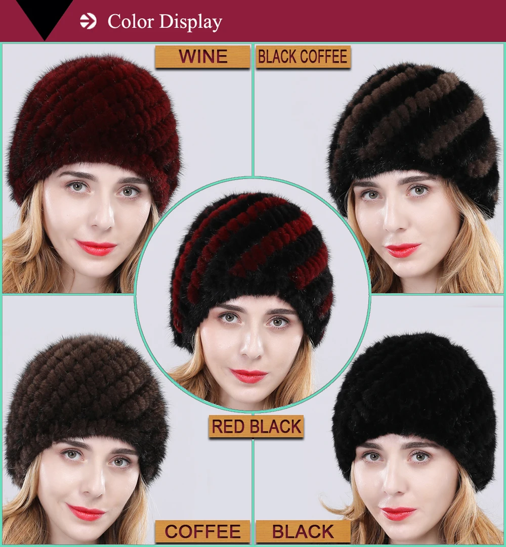 new arrival women real mink fur hat classic knitted genuine mink cap elastic warm brand wool lining thick fashion