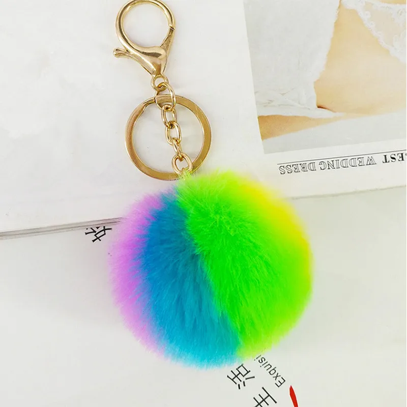 

Multi-Color Round Fur Pompom Balls Key Chains Car Keychain Handbag Pendant for Women Romantic Faux Fur Pompoms Keyring Gifts