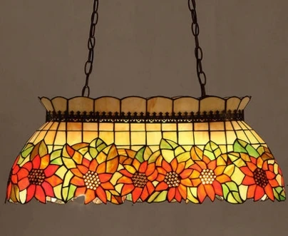 

Mediterranean art European tiffany style sunflower pendant lamp rectangle dining room lamp