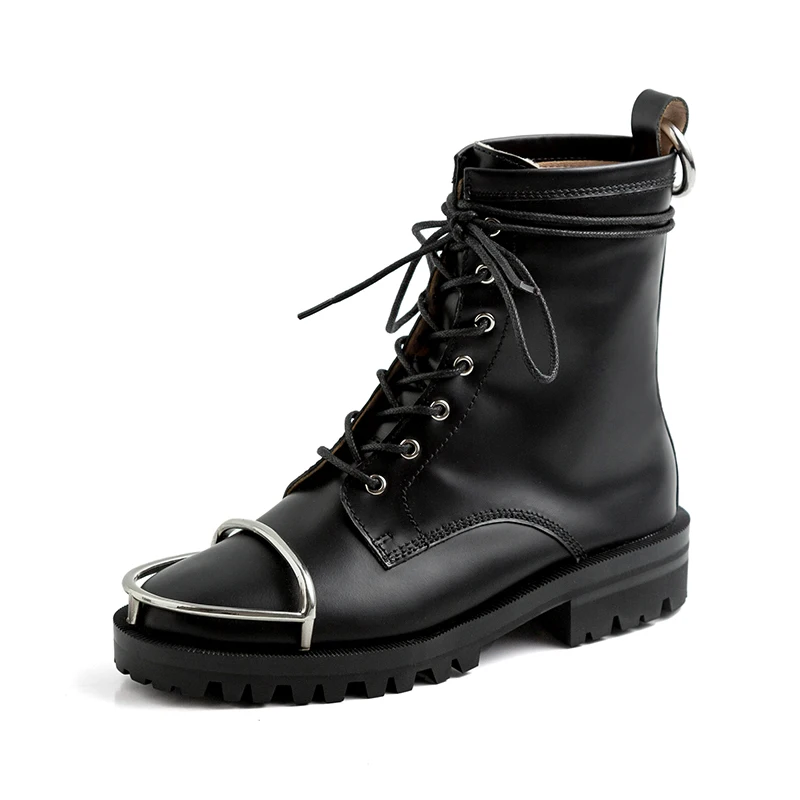 HARAVAL/Зимние Модные женские ботильоны; Качественная обувь из натуральной кожи с круглым носком на толстом каблуке; однотонные Ботинки martin на шнуровке в стиле ретро; B182 - Цвет: black