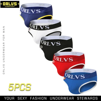 

ORLVS 5PC/LOT Brand Men Underwear Sexy Gay Briefs Cotton Breathable Quick Dry Male Panties Cueca Tanga Hombre Men Briefs Mesh