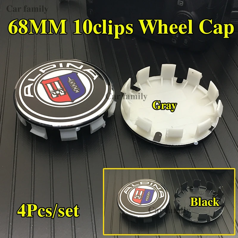 

Black Gray 68mm 10Clips 4pcs/set Car Wheel Center Hub caps Rims Caps Logo Emblem For bmw Wheels Hubcaps Centre Covers Badge