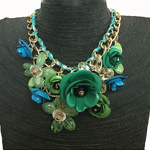

Elegant Women Flower Pendant Rhinestone Statement Bib Collar Necklace Xmas African Costume Jewelry Maxi Necklace Set
