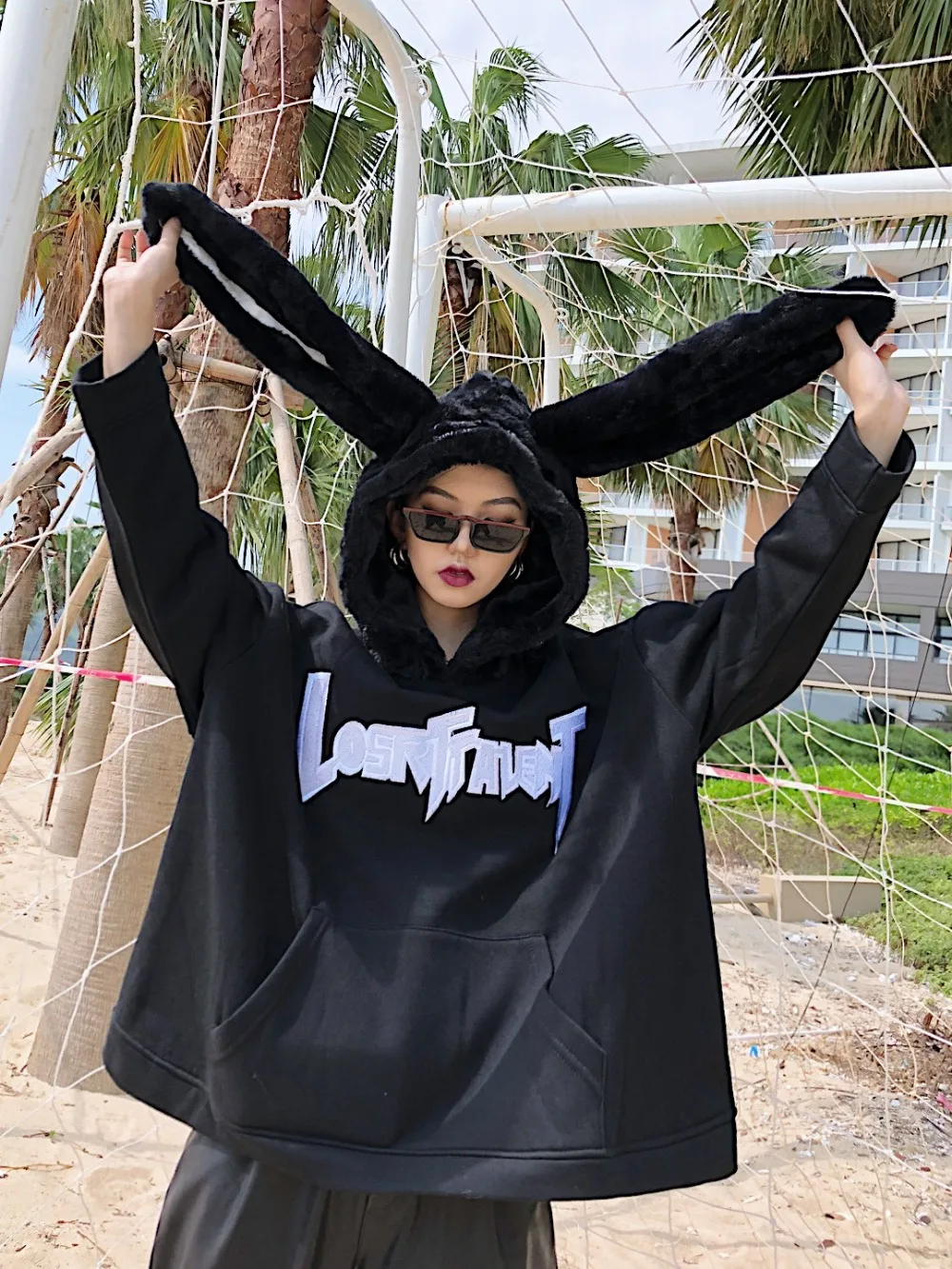 

The owner keeps luffy rabbit's ears loose embroidered letters casual clothes hoodies