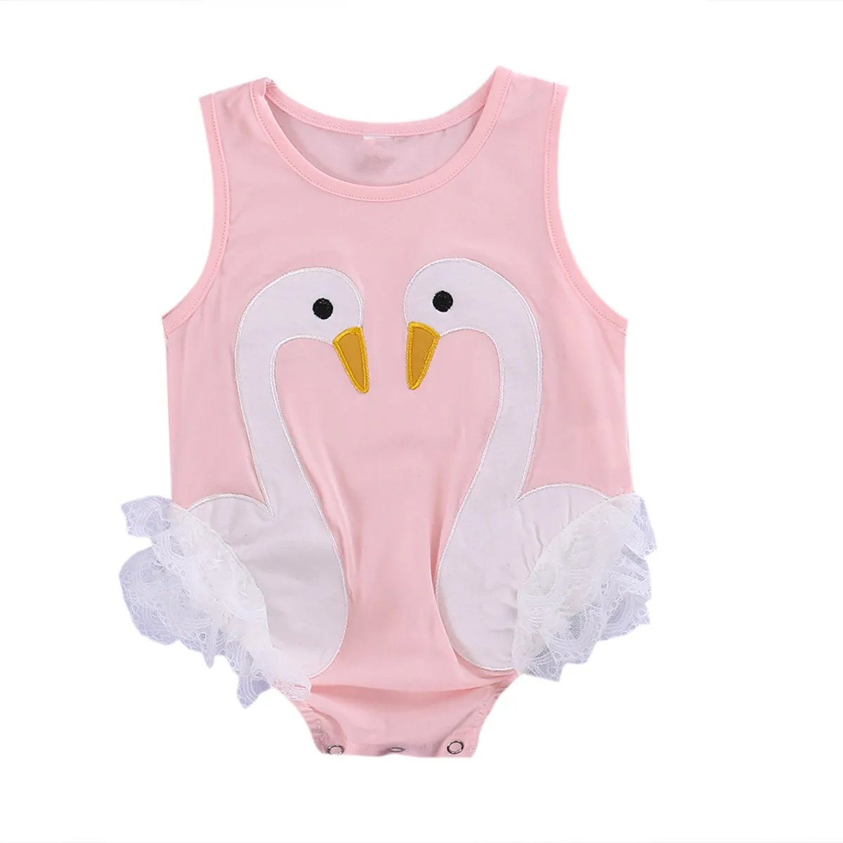 

New Arrivals Cute Newborn Baby Kids Girls Swan Sleeveless Lace Bodysuit Jumpsuit Playsuit Toddler Girls Summer Cotton Sunsuits
