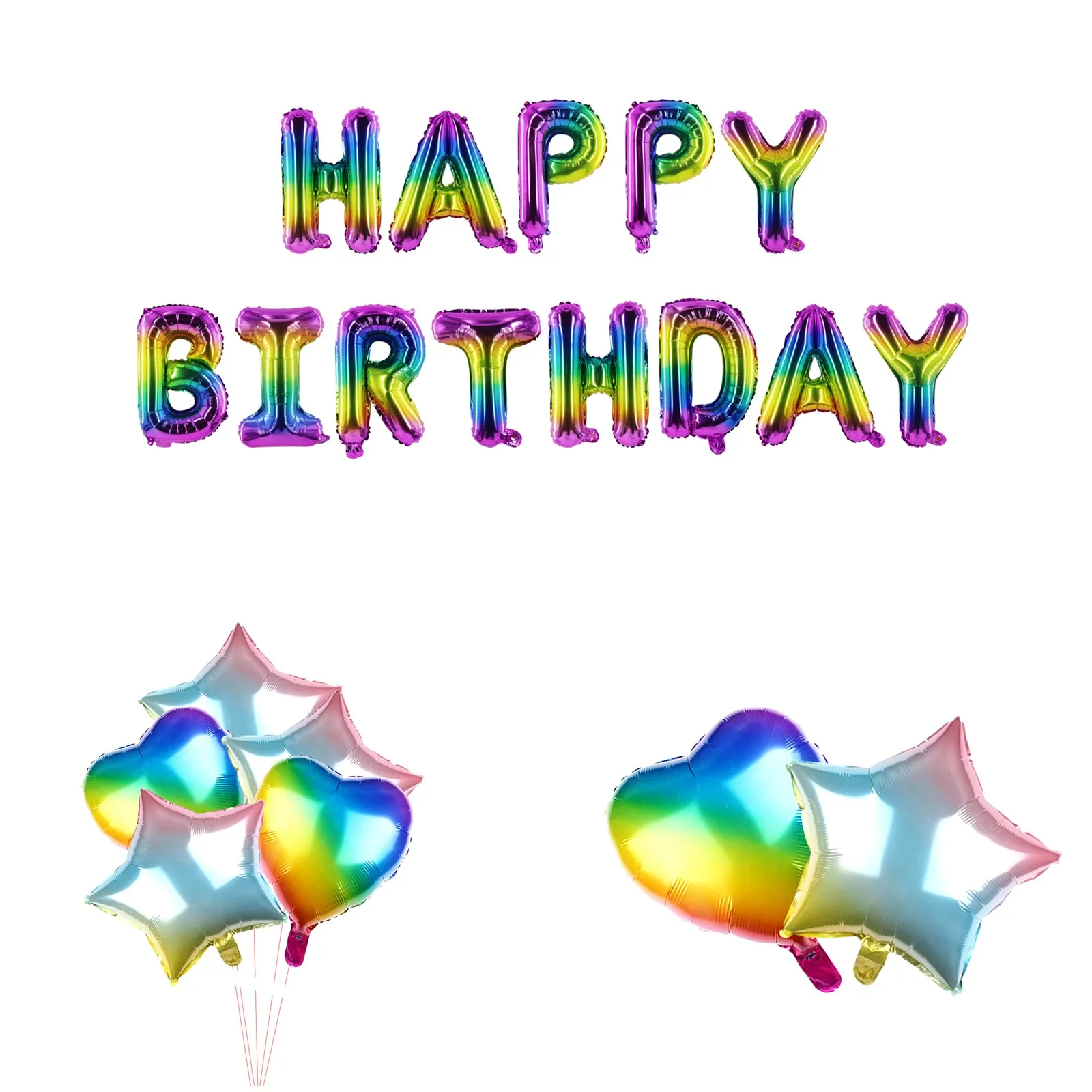 

New Happy Birthday Letter Gradient Balloon Star Aluminum Foil Balloon Ball String Party Decoration Wedding Balloon