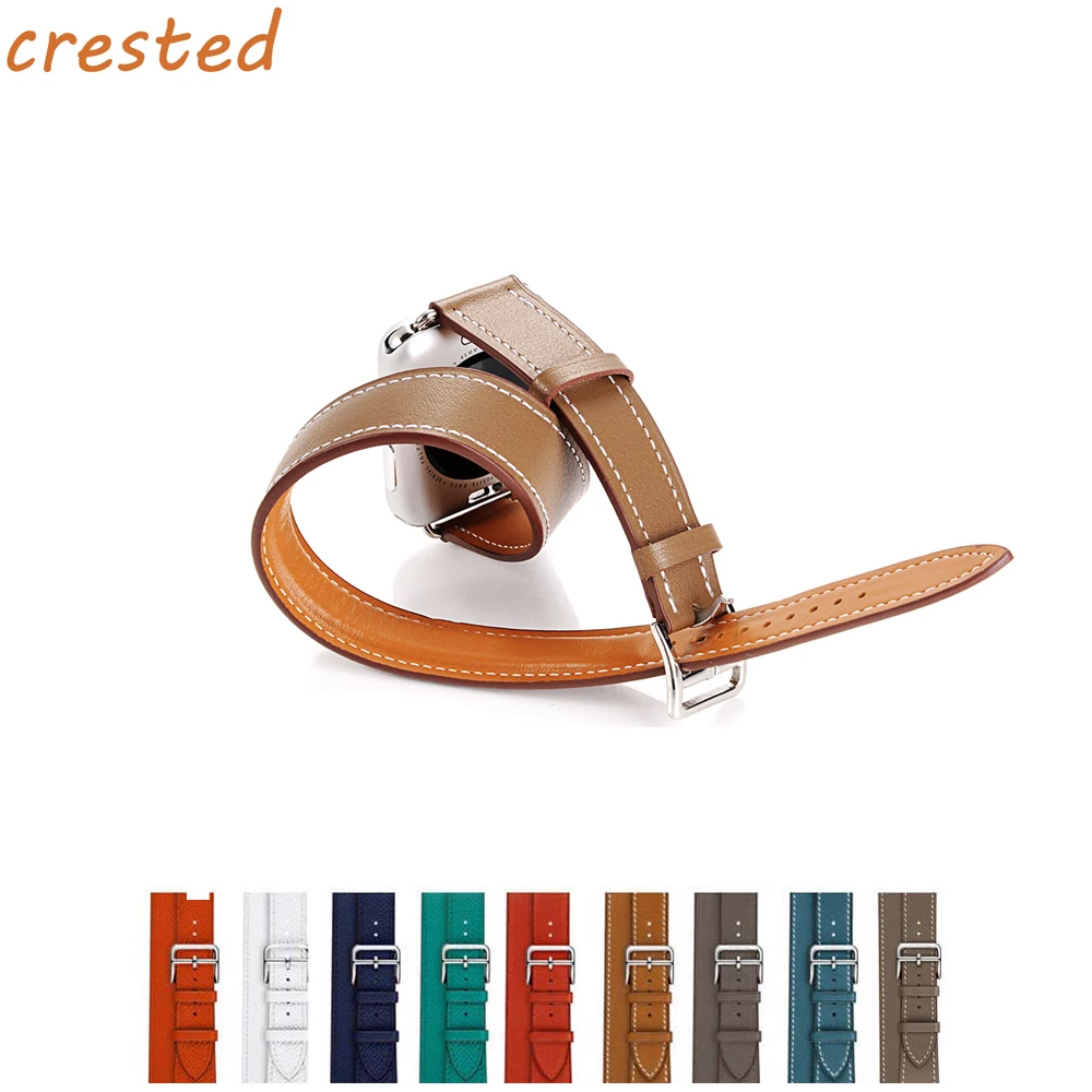

NEW Luxury Double tour bracelet strap for apple watch band 42mm/38mm iWatch 3/2/1 Genuine leather watch wrist belt metal buckle