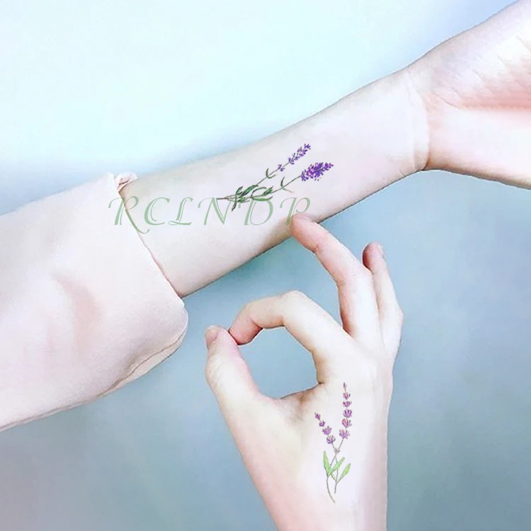 Водонепроницаемый временная татуировка наклейка красивый цветок Лаванда поддельные тату флэш-Тату татуаж запястье ноги рука для девушки женщины