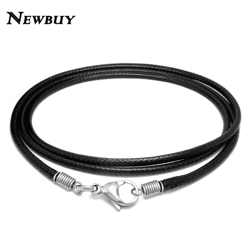 

NEWBUY 2018 Simple Design Black Braided Leather Necklace Elegant Fashion Long Rope Necklace for Men and Women