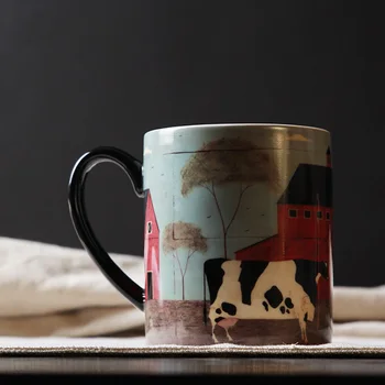 

High Quality Ceramic Mugs Dairy Cows Printed Inside Thicken Plus 450ml Coffee Mug Cute Cup Wholesale Drinkware Cups Handgrip