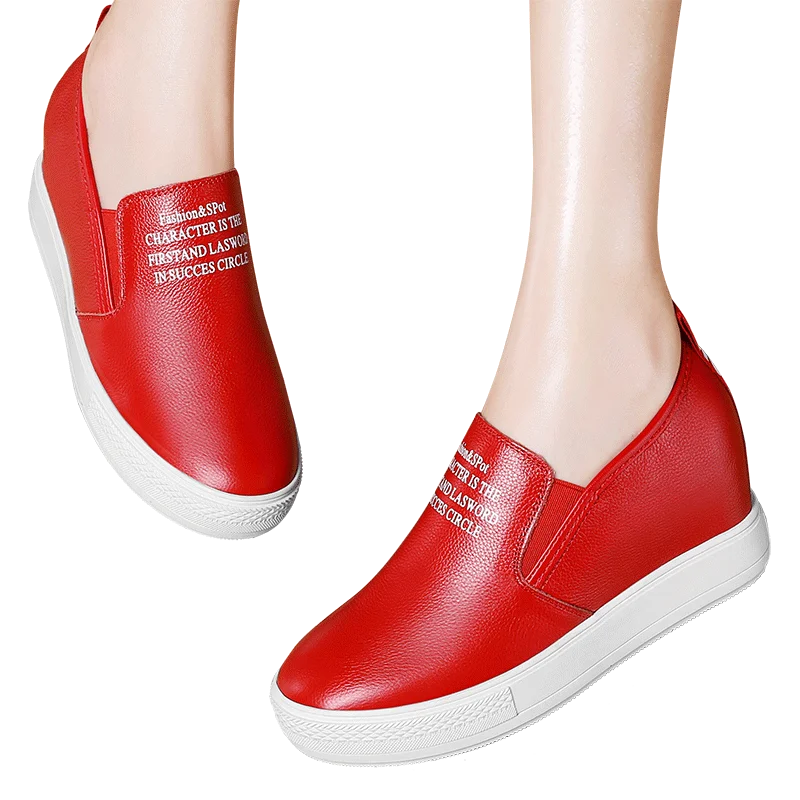 Весенне-Осенняя обувь из натуральной кожи обувь lok fu, увеличивающая рост Модная Белая обувь для отдыха на танкетке, 6C018
