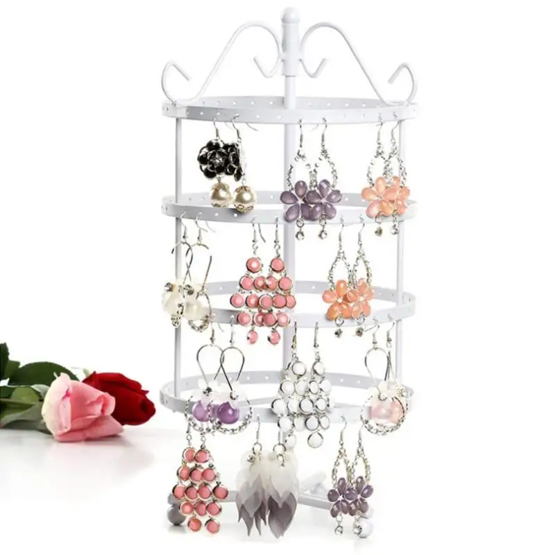 144 Holes 4 Tiers Round Rotating Spin Table Earring Holder Jewelry Stand Display Rack Towers Women Jewelry Stand Rack