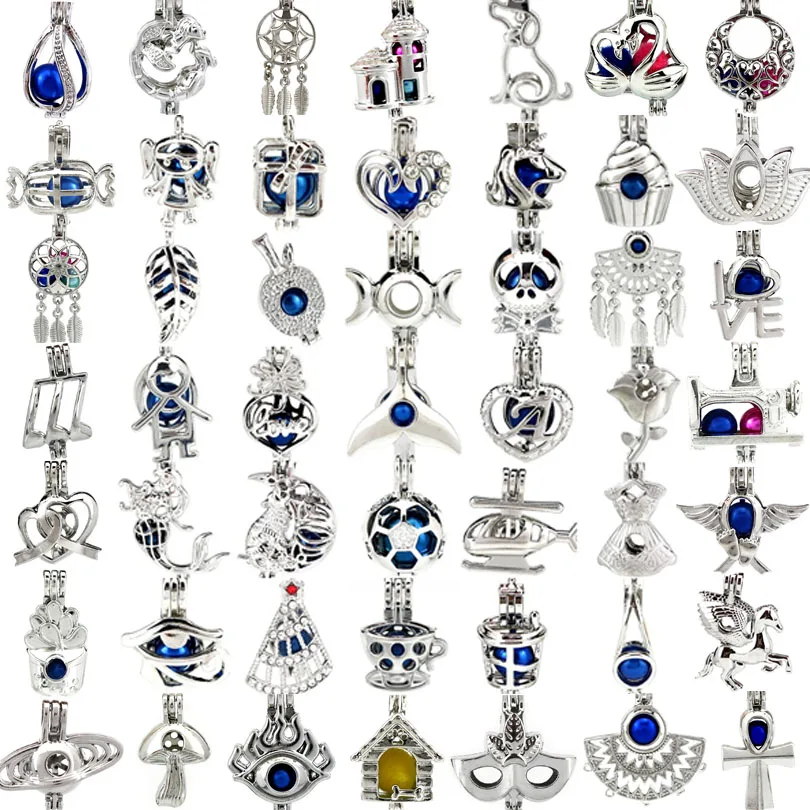 

1000styles for You to Choose--Silver Oyster Pearl Beads Cage Essential Oil Diffuser Mountings Locket Open Pendants DIY Jewelry