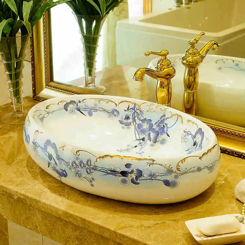 Oval Shape Ceramic Artistic Lavabo Bathroom Sink Wash Basin Art Counter Top basin sink lavabo sinks ceramic round wash basin (1)
