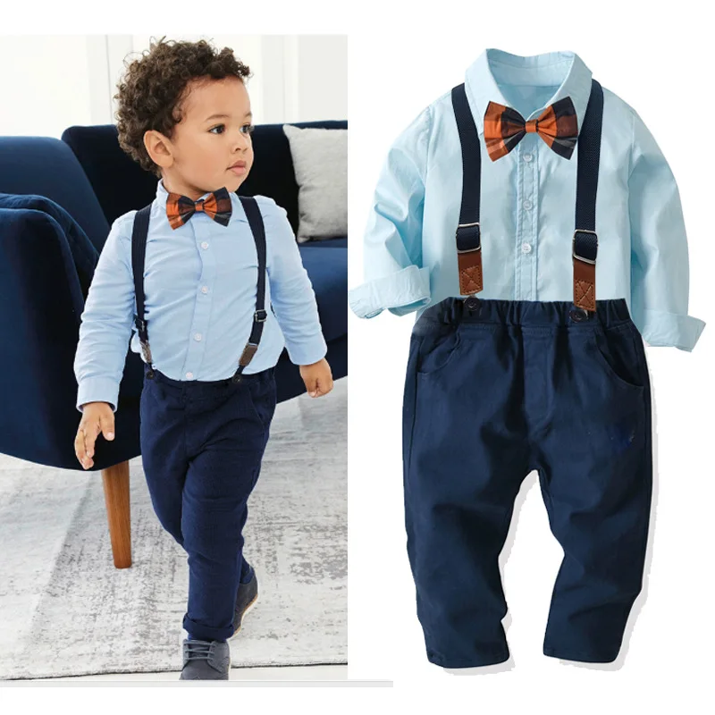 Boys Clothes Wedding party costume Fashion Baby Suit British Wind Children's Gentle man Long Sleeve Shirt Plaid Trousers Suit