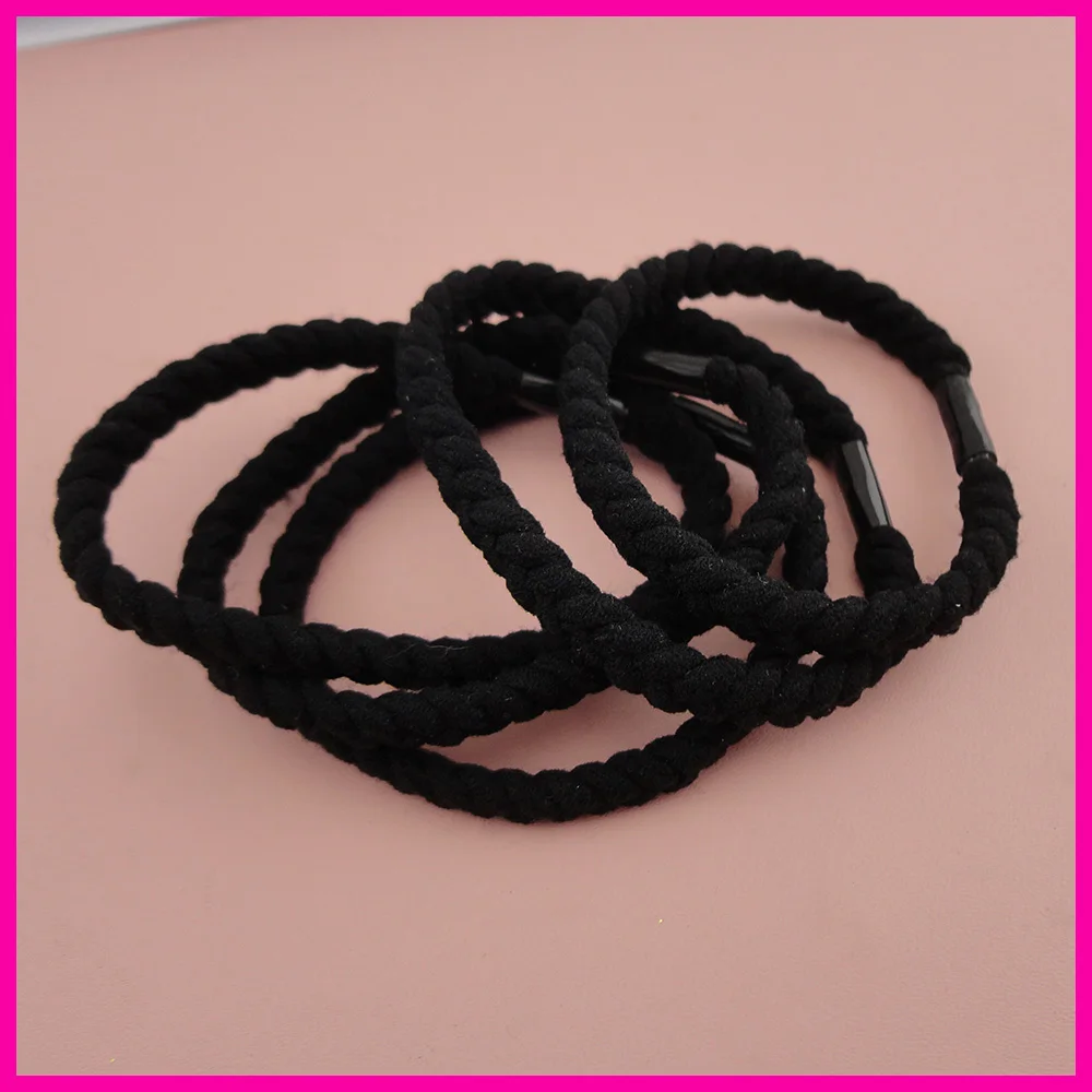 20PCS 7mm Wide Black flat three cords Braided Elastic Ponytail holders