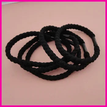 

20PCS 7mm Wide Black flat three cords Braided Elastic Ponytail holders Hair bands,nylon hair ties,wholesales
