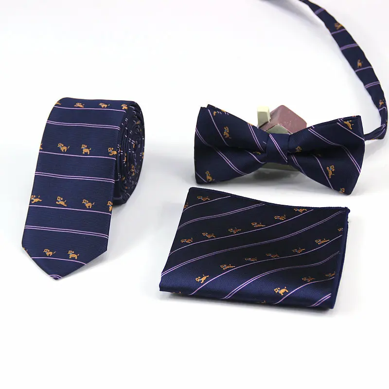  Fashion Men's Tie 6cm Narrow Ties Stripes Bowtie Pocket Towel Handkerchief Set Groom Wedding Tie Cr