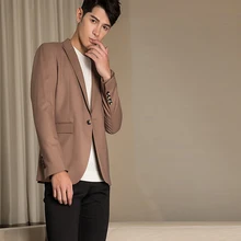 Новое поступление, элегантный мужской пиджак, мужская куртка, повседневный модный приталенный костюм, однобортный пиджак с лацканами