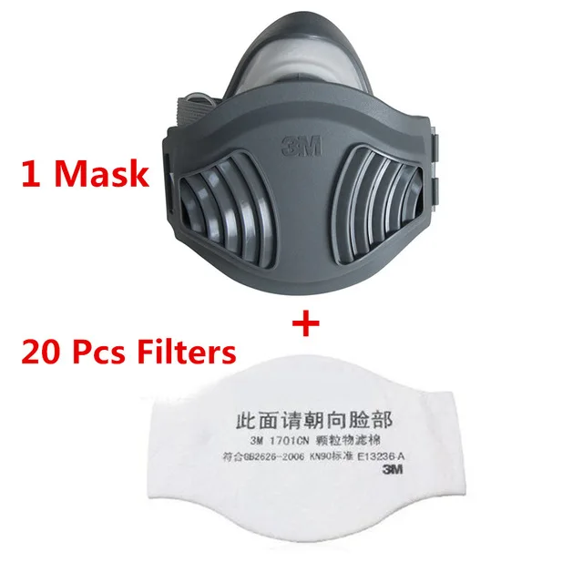 1 mask 20 Filters 3 м 1211 респиратор против пыли против промышленного строительства пыльца дымка ядовитый газ семья и профессиональный сайт защиты - Цвет: 1 mask 20 Filters