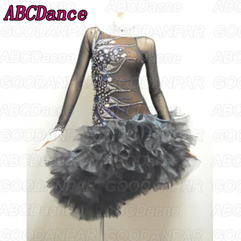 

latin dance dress women black longsleeve dress for ballroom dancing custom handmade dancewear