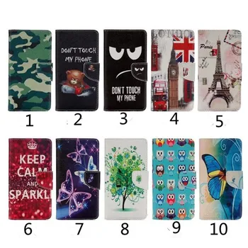 

100pcs/lot Printing Flower Patterns Skin Style Book Wallet PU Leather Phone Cover Case For Huawei P9 Lite