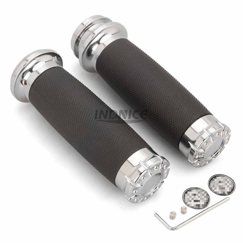 

CHROME 1" CNC cut grip street glide cnc Handlebar Grips for harley Electronic throttle grips 08-17