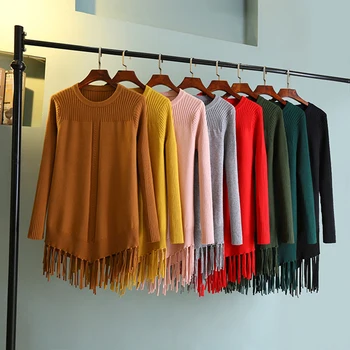 

Autumn Winter Tassel Sweater Women Long Sleeve Pullover Women Basic Sweaters Women 2018 High Street Fashion Knit Tops Femme