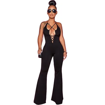 

Sexy Bodycon Bandage Jumpsuit and Romper 2019 Women Sleeveless Backless Halter One Piece Jumpsuit Hollow Out Party Club Overalls