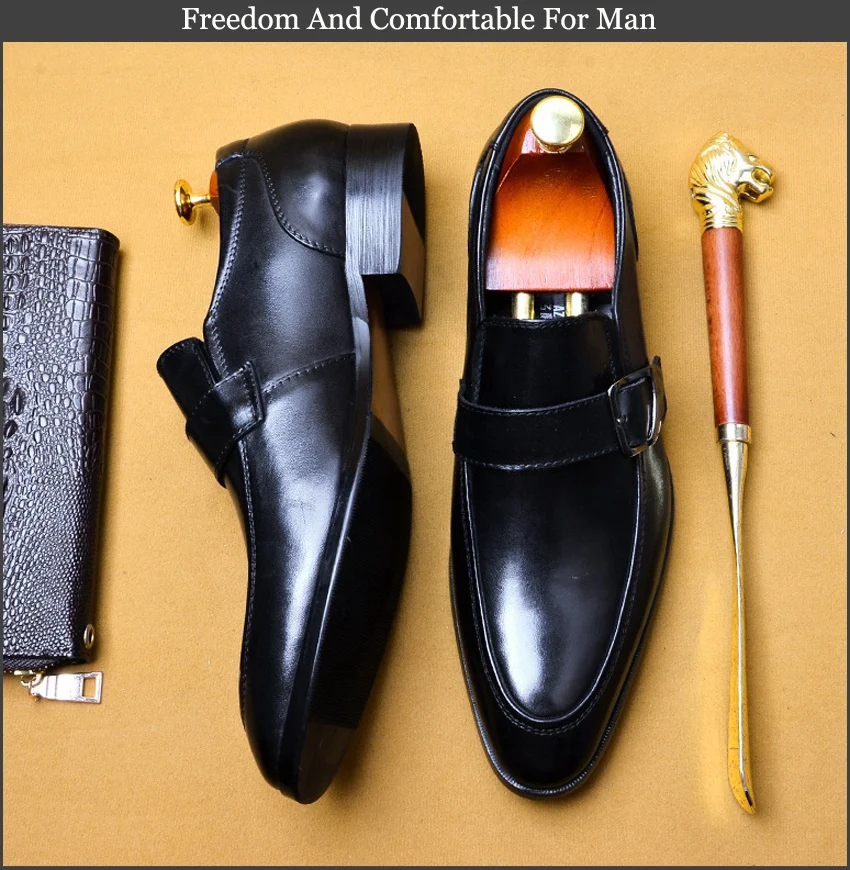 Новое поступление из натуральной кожи торжественное платье человек мужские ботинки с декоративной застежкой острый носок ремень ручной