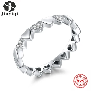 

Jiayiqi Genuine 925 Sterling Silver Forever Love Heart White CZ Finger Rings For Women Wedding Anniversary Jewelry anillos