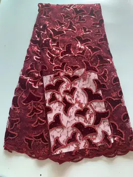 

2019 Latest Red Gold Line French net Laces with velvet fabric Fabrics High Quality Tulle African Laces Fabric Nigerian Wedding